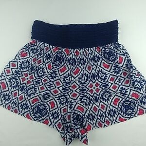 Joe B, wide elastic waist shorts, tribal print beachy high waist pockets